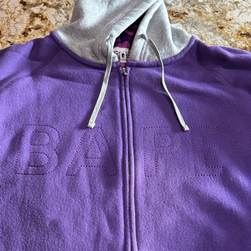 Bape purple zip up hoodie with purple thermal camo inside